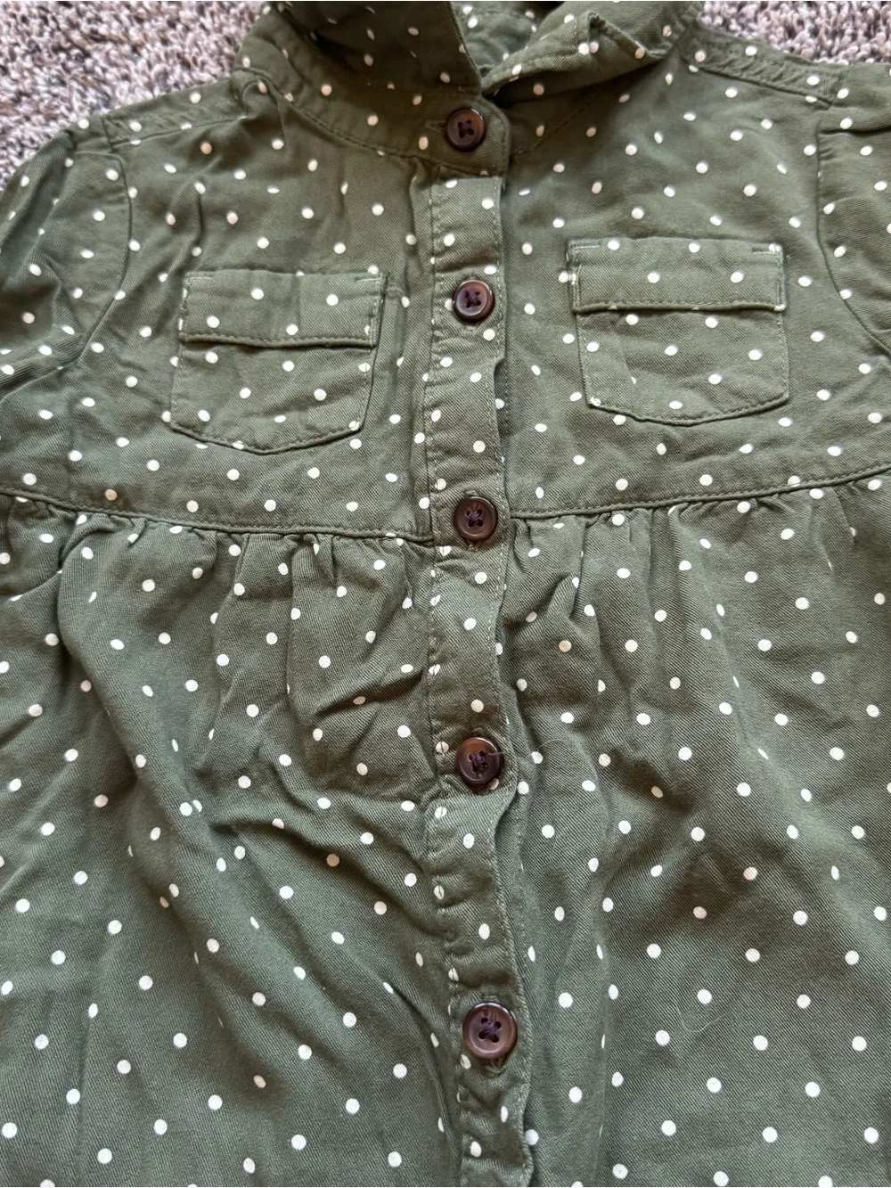 Old Navy Olive Green Polka Dot Button-Front Dress